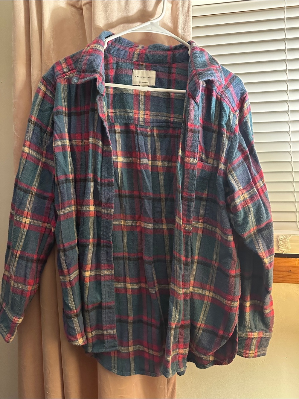 American Eagle Outfitters Teal and Magenta Plaid Button-Down Shirt